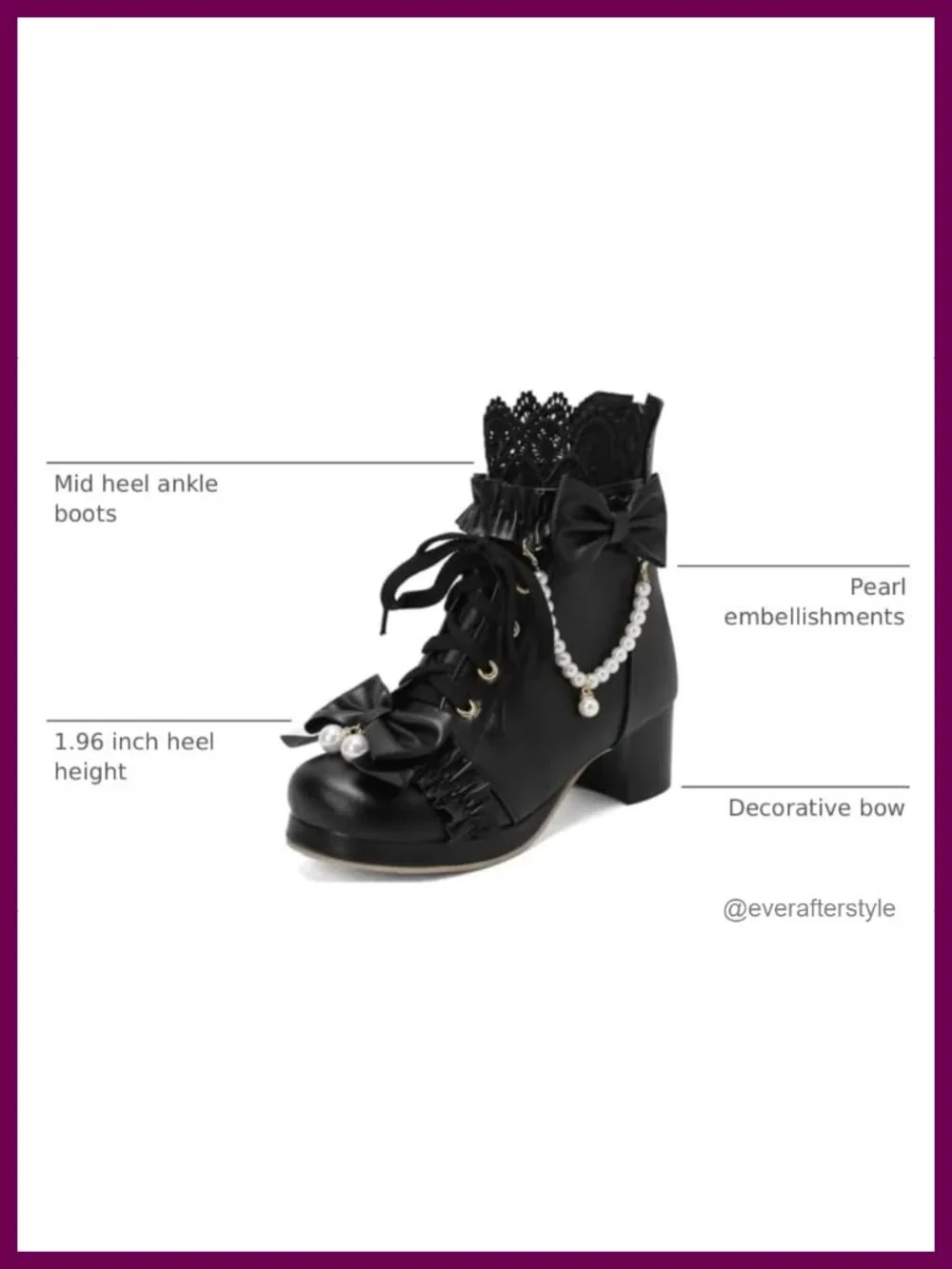 LUXMAX Lolita Ankle Boots Chunky Mid Heel Lace Up Bow